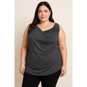 Dress Barn Drape Neck Dressy Black Silver Sparkle Tunic Top 2X Party Cocktail